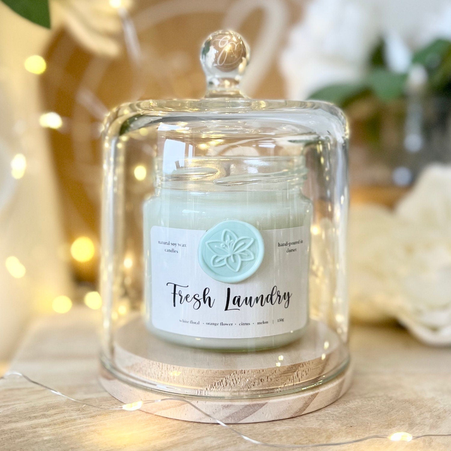 Fresh Laundry Soy Wax Candle | 150g with candle cloche