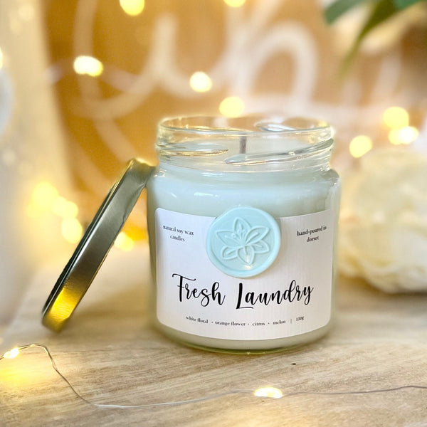 Fresh Laundry Soy Wax Candle | 150g with candle cloche